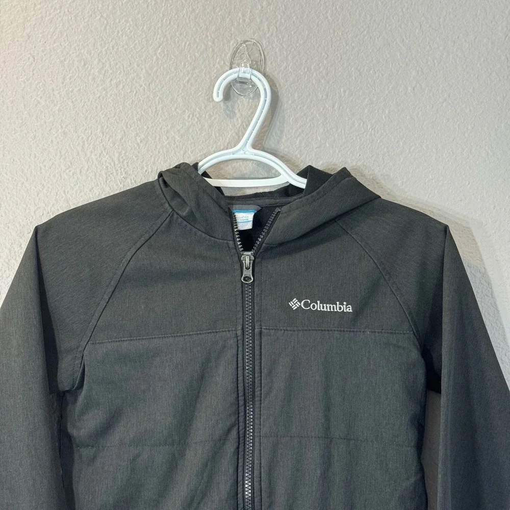 Columbia Boy's Size M 10/12 Black Hooded Fleece Lined Full Zip Softshell Jacket